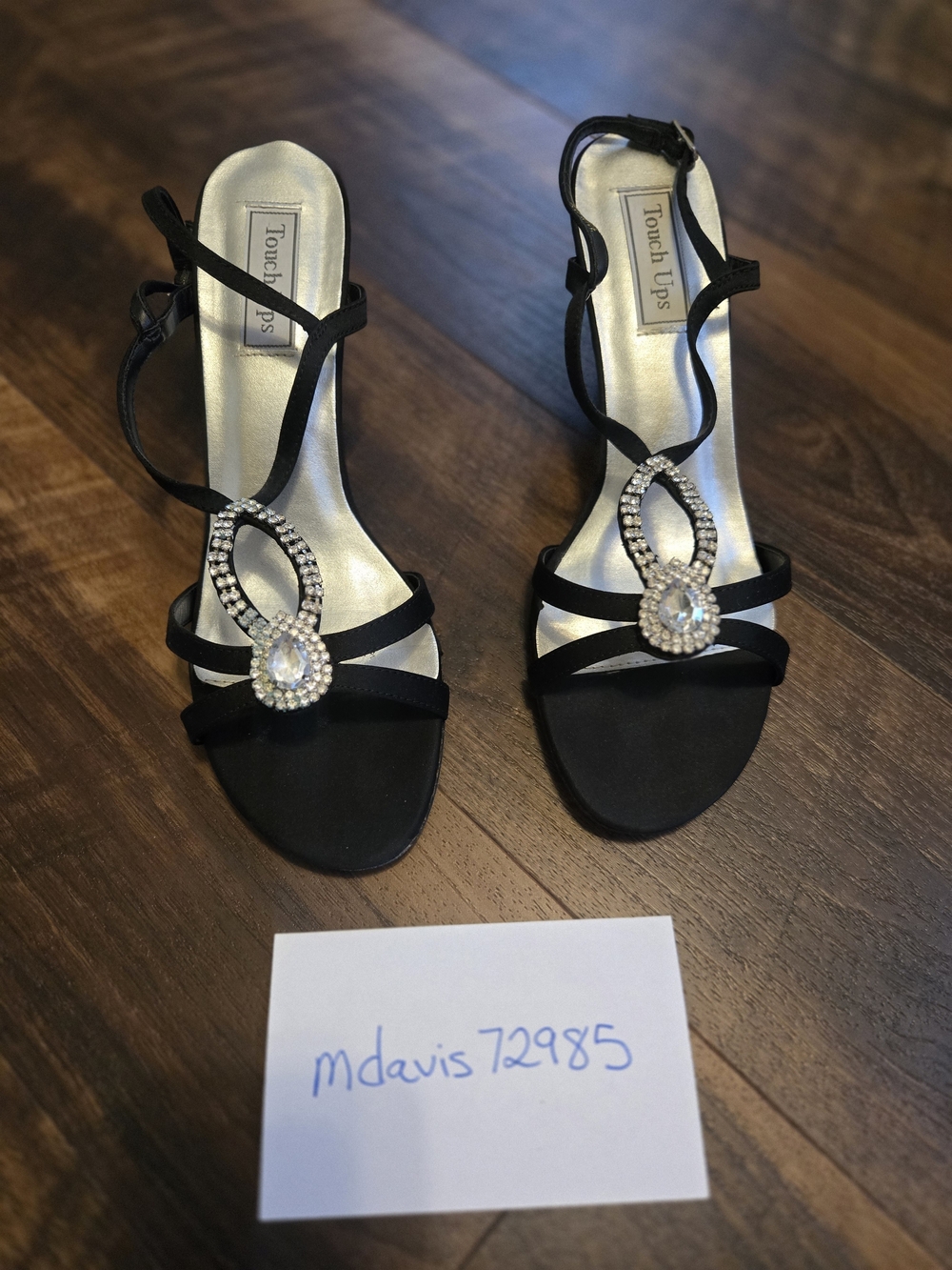 Touch Ups Black Evening T-Strap Crystal Sandals
